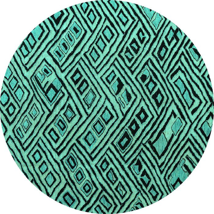 Round Machine Washable Abstract Turquoise Modern Area Rugs, wshabs4866turq