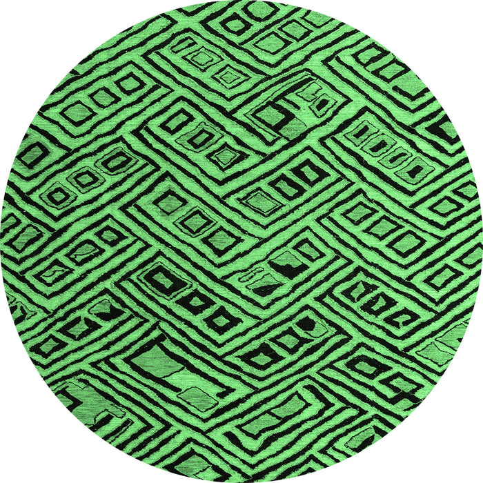 Round Machine Washable Abstract Emerald Green Modern Area Rugs, wshabs4866emgrn