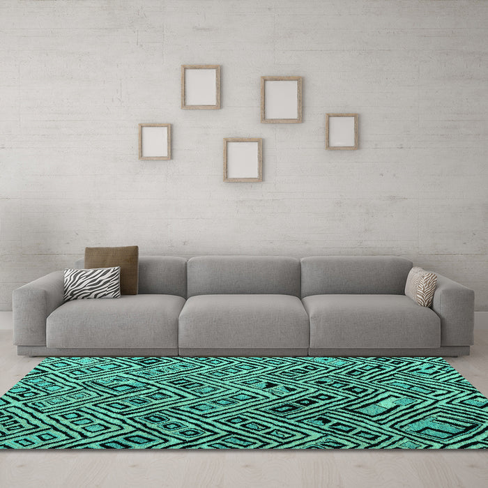 Machine Washable Abstract Turquoise Modern Area Rugs in a Living Room,, wshabs4866turq
