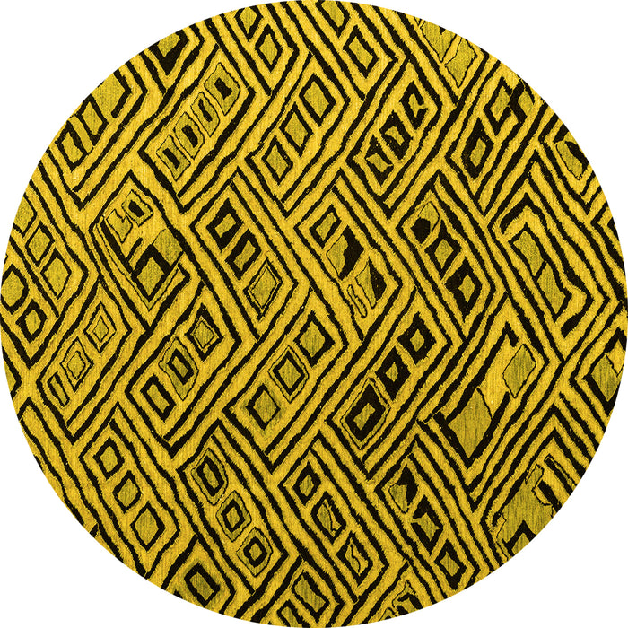 Round Machine Washable Abstract Yellow Modern Rug, wshabs4866yw