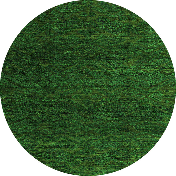 Round Machine Washable Abstract Green Modern Area Rugs, wshabs4867grn