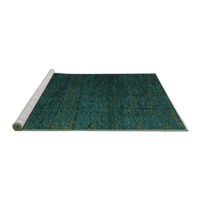 Sideview of Machine Washable Abstract Turquoise Modern Area Rugs, wshabs4867turq
