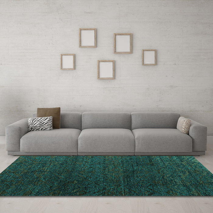 Machine Washable Abstract Turquoise Modern Area Rugs in a Living Room,, wshabs4867turq