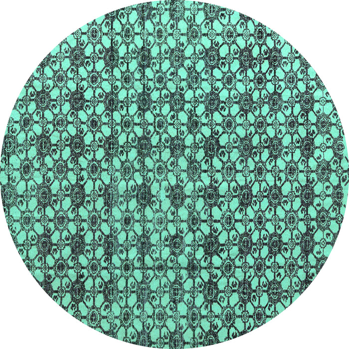 Round Abstract Turquoise Modern Rug, abs4868turq