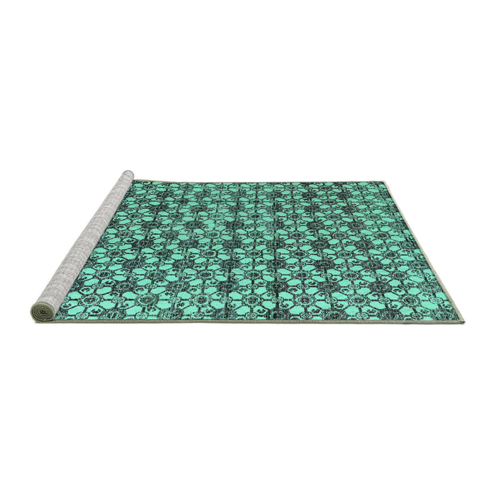 Sideview of Machine Washable Abstract Turquoise Modern Area Rugs, wshabs4868turq