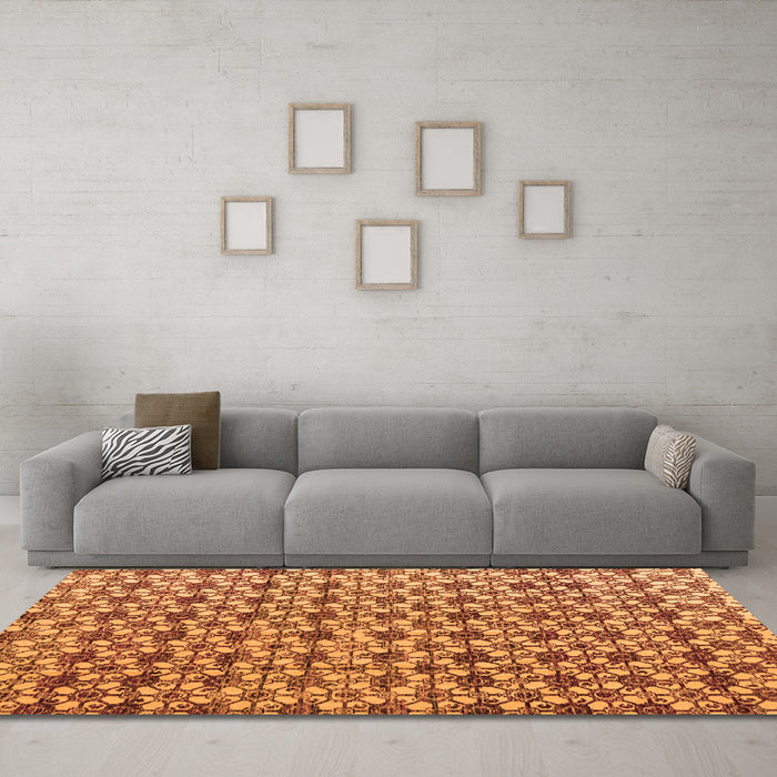 Machine Washable Abstract Orange Modern Area Rugs in a Living Room, wshabs4868org