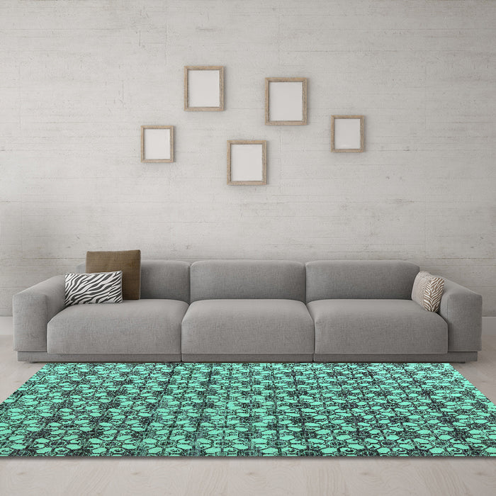 Machine Washable Abstract Turquoise Modern Area Rugs in a Living Room,, wshabs4868turq