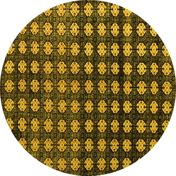 Round Machine Washable Abstract Yellow Modern Rug, wshabs4869yw