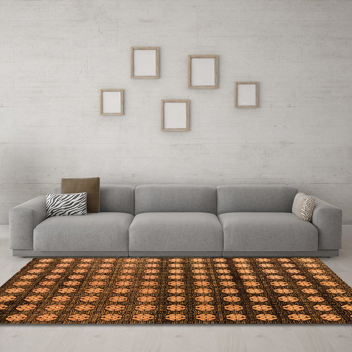 Machine Washable Abstract Orange Modern Area Rugs in a Living Room, wshabs4869org