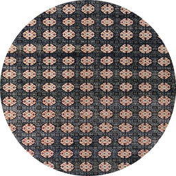 Round Machine Washable Abstract Rosy Pink Rug, wshabs4869