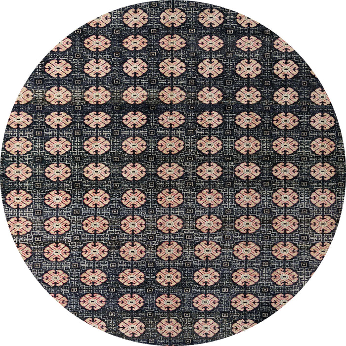 Round Machine Washable Abstract Rosy Pink Rug, wshabs4869