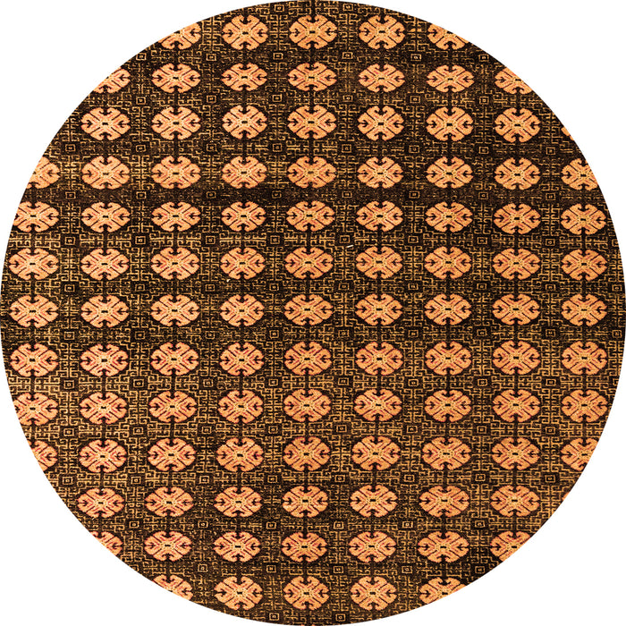 Round Machine Washable Abstract Orange Modern Area Rugs, wshabs4869org