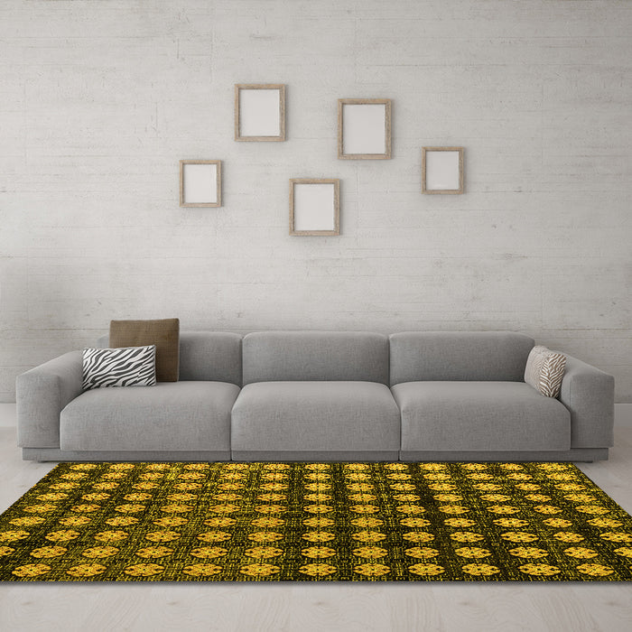 Machine Washable Abstract Yellow Modern Rug in a Living Room, wshabs4869yw