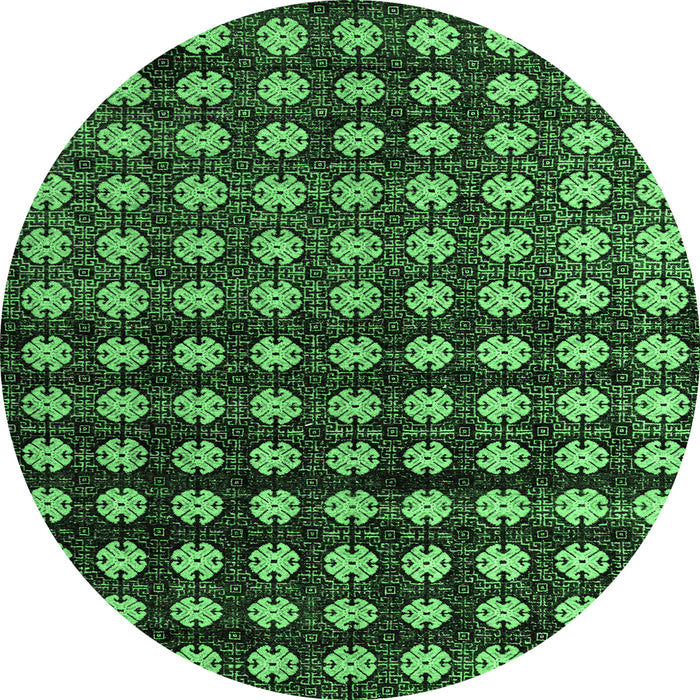 Round Machine Washable Abstract Emerald Green Modern Area Rugs, wshabs4869emgrn
