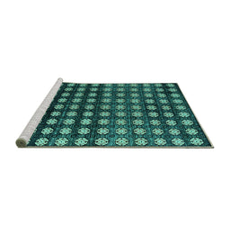 Sideview of Machine Washable Abstract Turquoise Modern Area Rugs, wshabs4869turq
