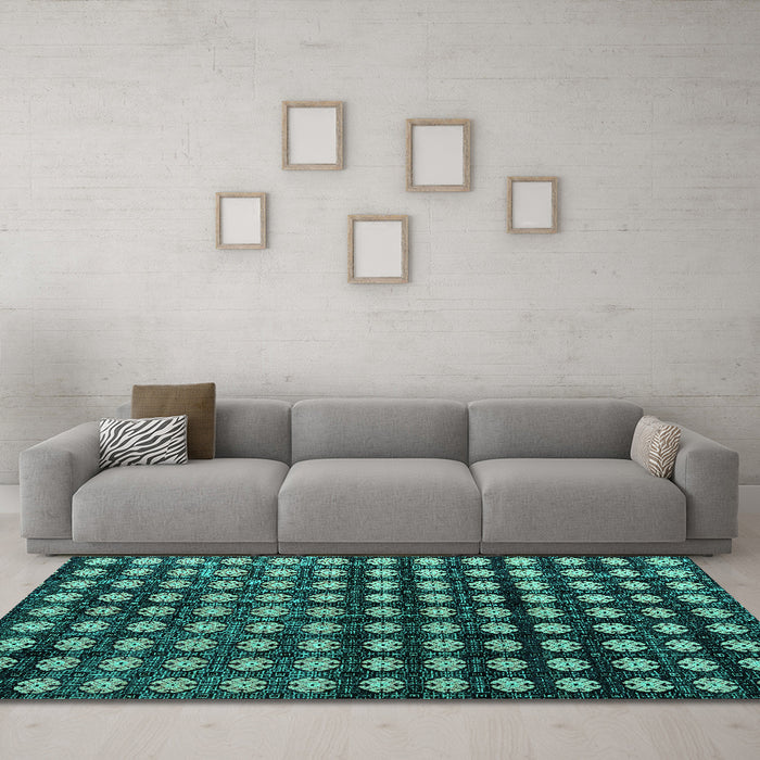 Machine Washable Abstract Turquoise Modern Area Rugs in a Living Room,, wshabs4869turq