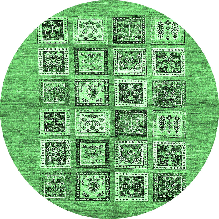 Round Machine Washable Abstract Emerald Green Modern Area Rugs, wshabs486emgrn