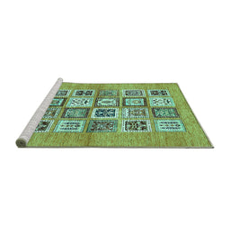 Sideview of Machine Washable Abstract Turquoise Modern Area Rugs, wshabs486turq