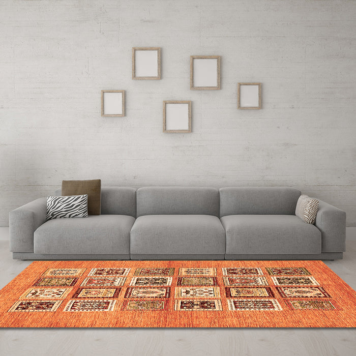 Machine Washable Abstract Orange Modern Area Rugs in a Living Room, wshabs486org