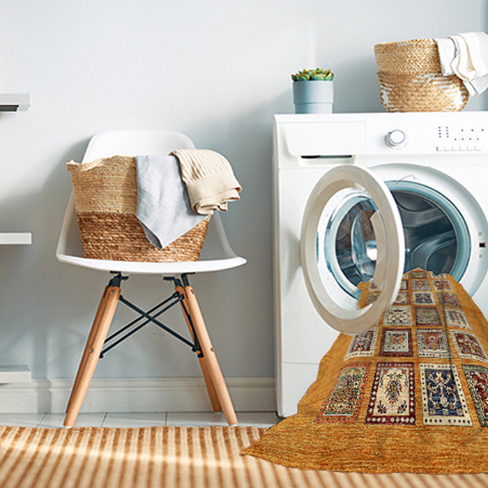 Machine Washable Abstract Yellow Orange Rug in a Washing Machine, wshabs486