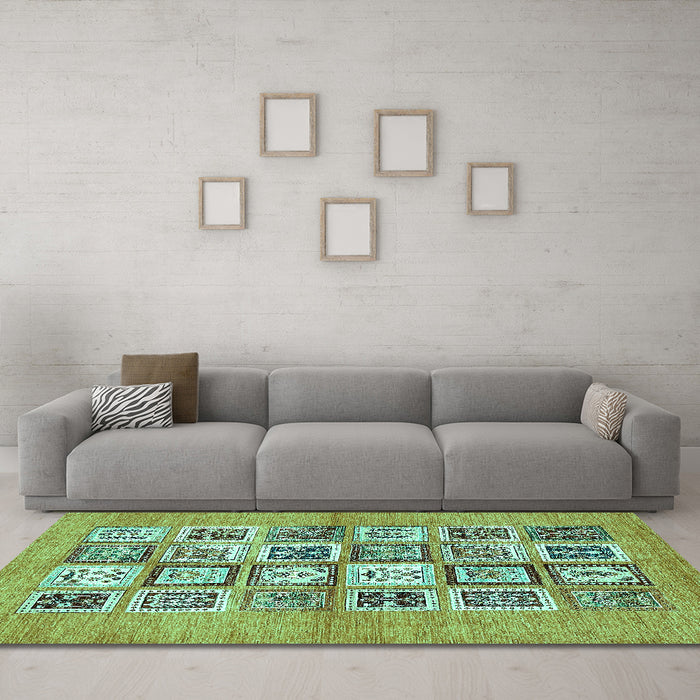 Machine Washable Abstract Turquoise Modern Area Rugs in a Living Room,, wshabs486turq