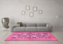 Machine Washable Abstract Pink Modern Rug in a Living Room, wshabs486pnk