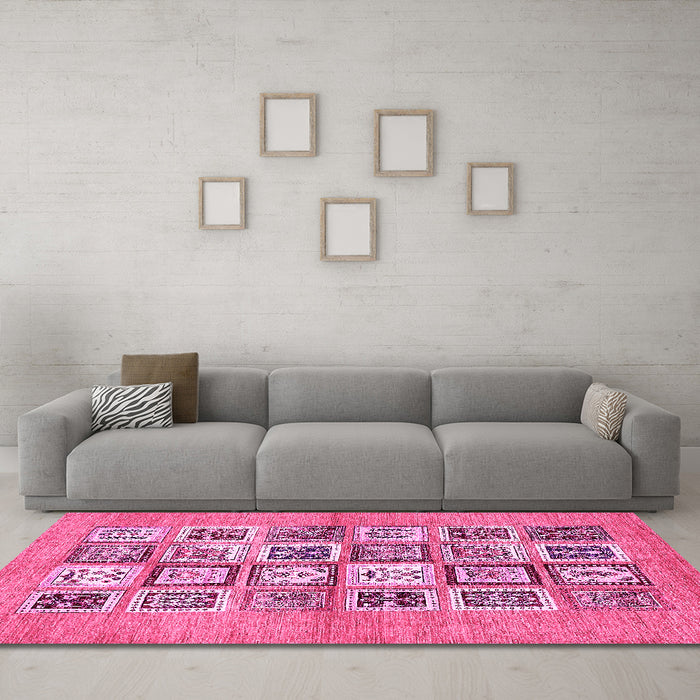 Machine Washable Abstract Pink Modern Rug in a Living Room, wshabs486pnk