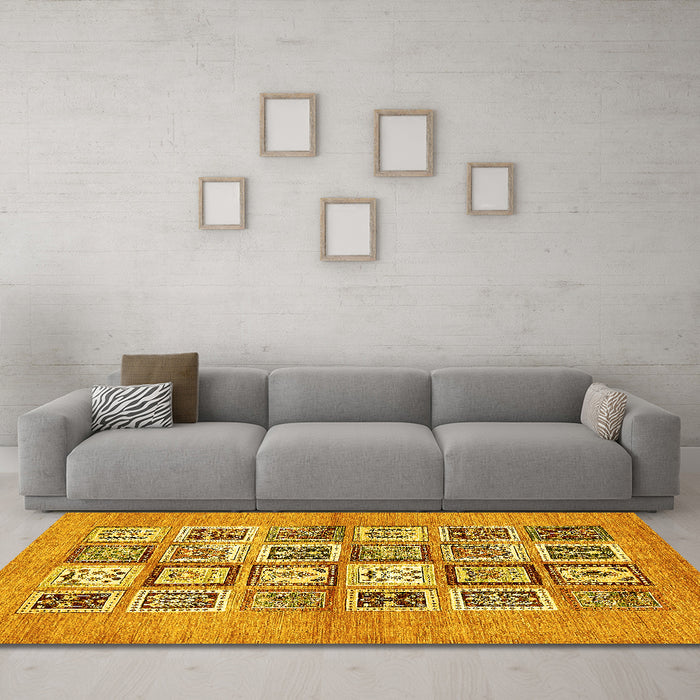 Machine Washable Abstract Yellow Modern Rug in a Living Room, wshabs486yw