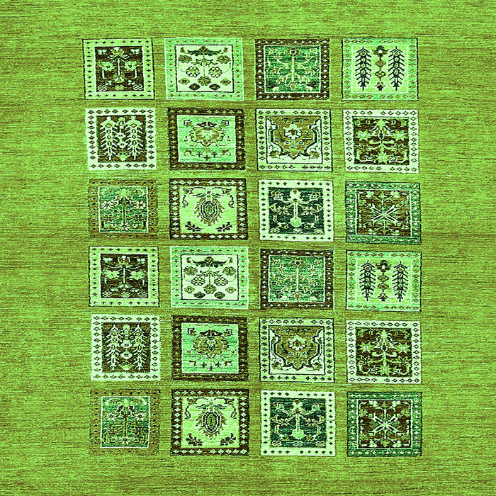 Square Machine Washable Abstract Green Modern Area Rugs, wshabs486grn