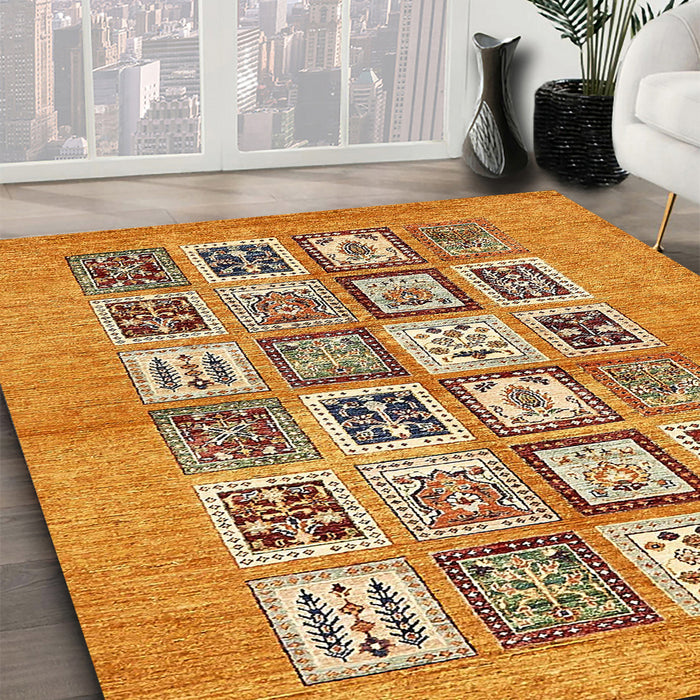 Machine Washable Abstract Yellow Orange Rug in a Family Room, wshabs486