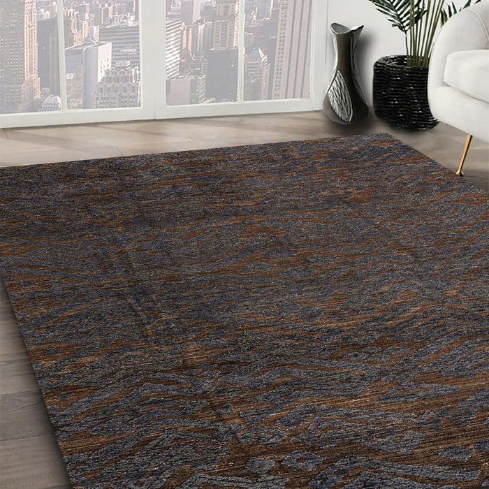 Abstract Burgundy Brown Modern Rug in Family Room, abs4870