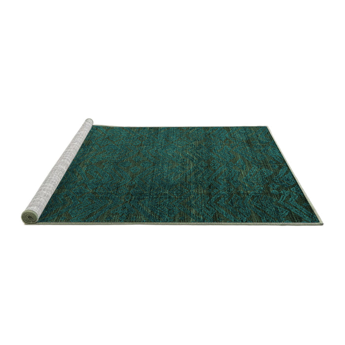Sideview of Machine Washable Abstract Turquoise Modern Area Rugs, wshabs4870turq