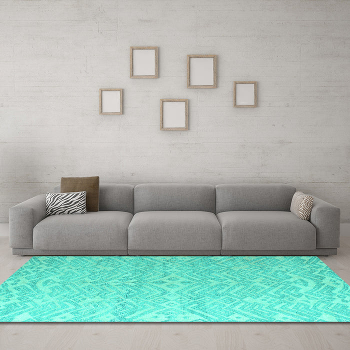 Machine Washable Abstract Turquoise Modern Area Rugs in a Living Room,, wshabs4871turq