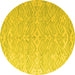 Round Machine Washable Abstract Yellow Modern Rug, wshabs4871yw