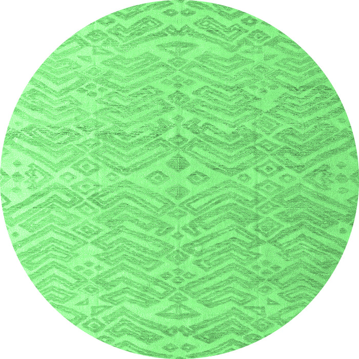 Round Machine Washable Abstract Emerald Green Modern Area Rugs, wshabs4871emgrn