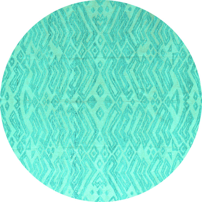 Round Machine Washable Abstract Turquoise Modern Area Rugs, wshabs4871turq