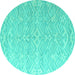 Round Machine Washable Abstract Turquoise Modern Area Rugs, wshabs4871turq