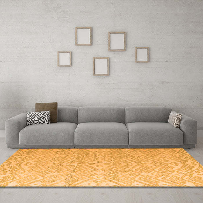 Machine Washable Abstract Orange Modern Area Rugs in a Living Room, wshabs4871org