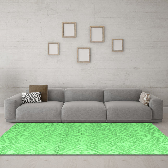 Machine Washable Abstract Emerald Green Modern Area Rugs in a Living Room,, wshabs4871emgrn