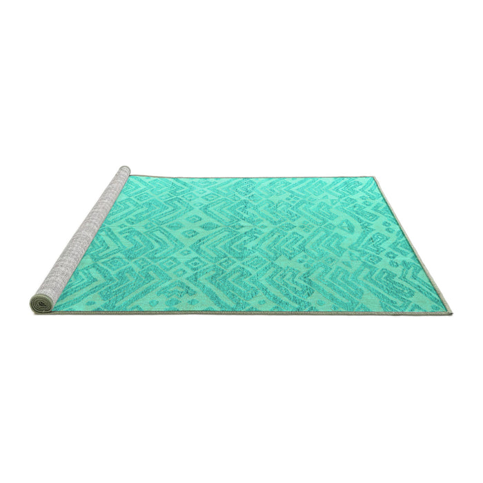 Sideview of Machine Washable Abstract Turquoise Modern Area Rugs, wshabs4871turq