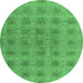 Round Machine Washable Abstract Emerald Green Modern Area Rugs, wshabs4872emgrn