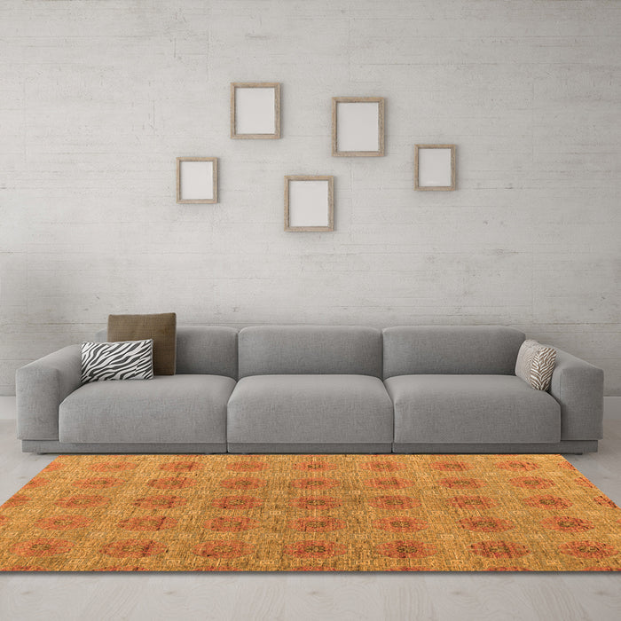 Machine Washable Abstract Orange Modern Area Rugs in a Living Room, wshabs4872org