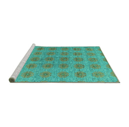 Sideview of Machine Washable Abstract Turquoise Modern Area Rugs, wshabs4872turq
