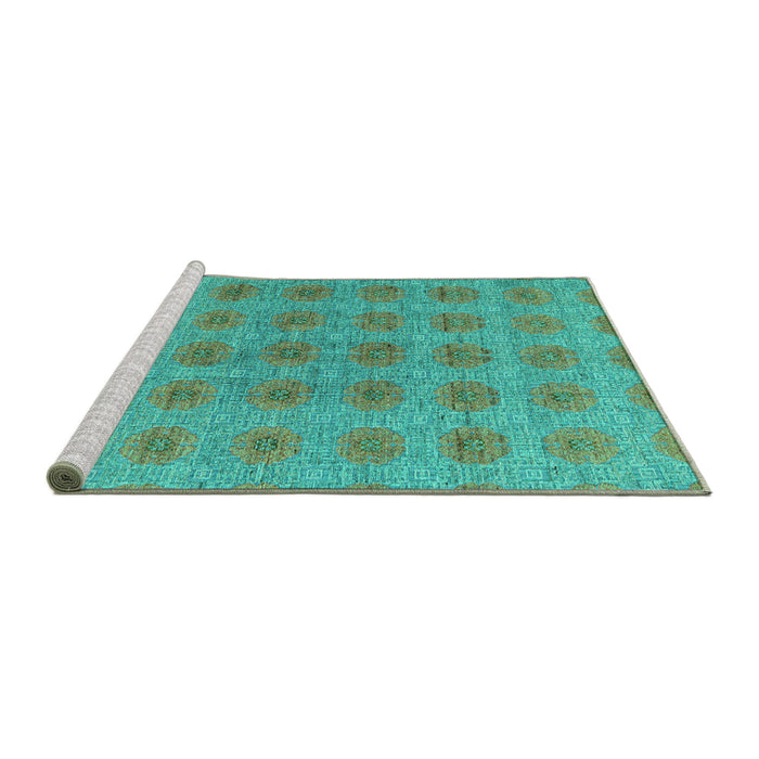 Sideview of Machine Washable Abstract Turquoise Modern Area Rugs, wshabs4872turq