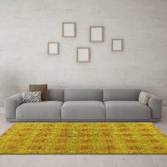 Machine Washable Abstract Yellow Modern Rug in a Living Room, wshabs4872yw