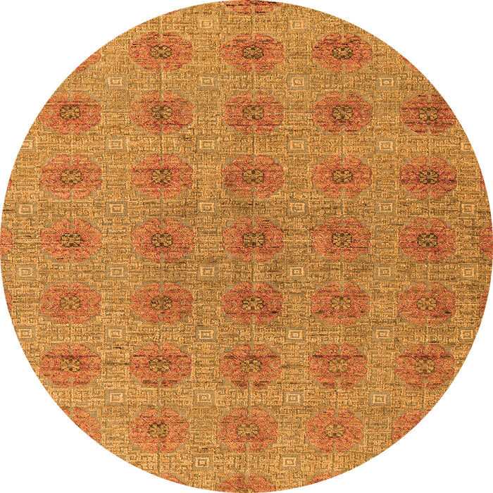 Round Machine Washable Abstract Orange Modern Area Rugs, wshabs4872org