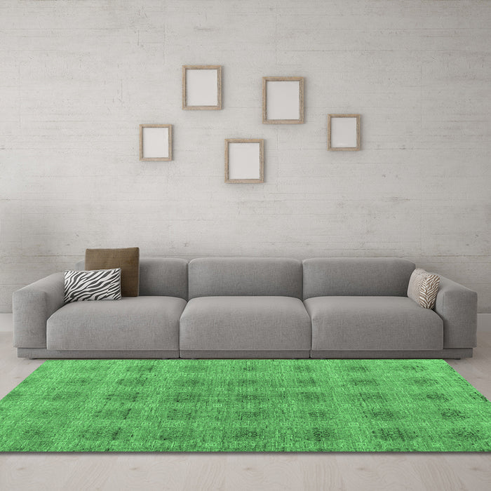 Machine Washable Abstract Emerald Green Modern Area Rugs in a Living Room,, wshabs4872emgrn