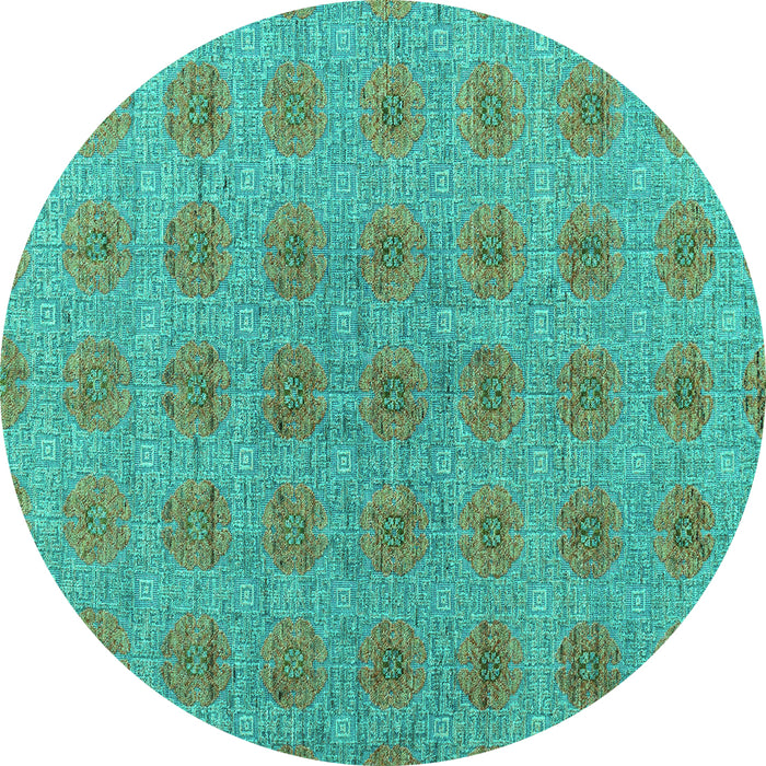 Round Machine Washable Abstract Turquoise Modern Area Rugs, wshabs4872turq