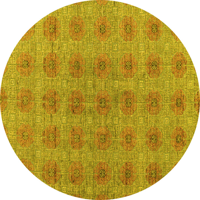 Round Abstract Yellow Modern Rug, abs4872yw