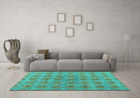 Machine Washable Abstract Turquoise Modern Rug, wshabs4872turq